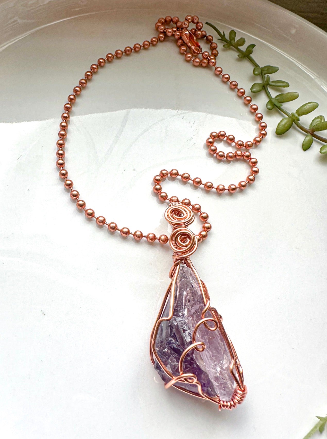 Copper Wire-Wrapped Amethyst Necklace