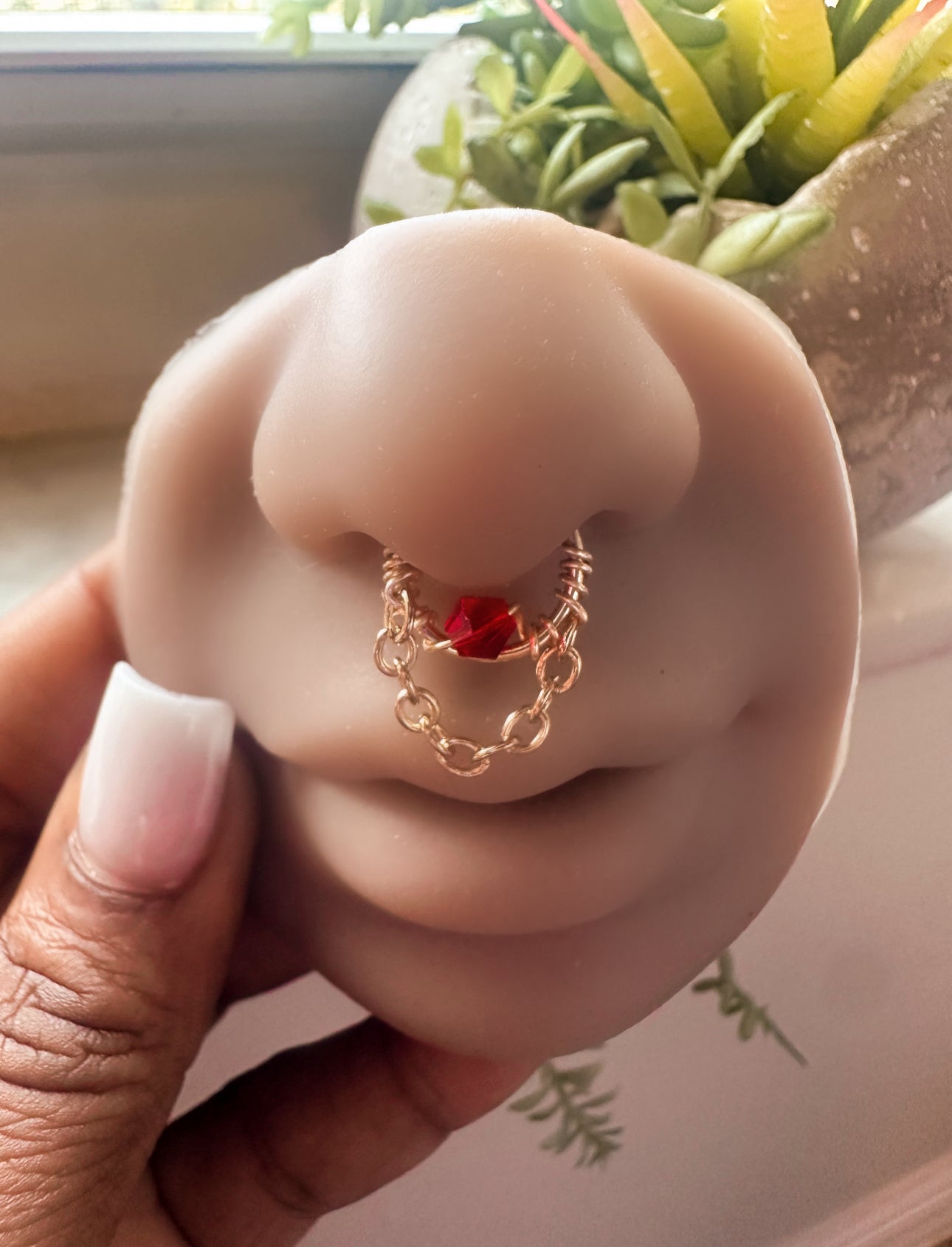 Faux Beaded Dangling Nose Cuff